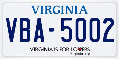 VA license plate VBA5002