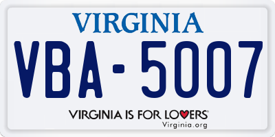 VA license plate VBA5007