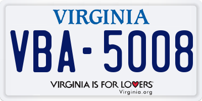 VA license plate VBA5008