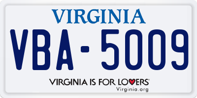 VA license plate VBA5009