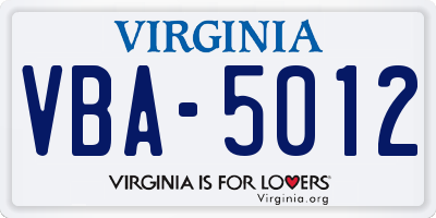 VA license plate VBA5012