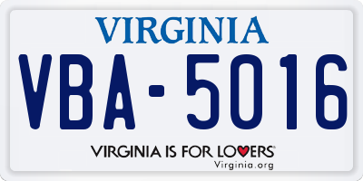 VA license plate VBA5016