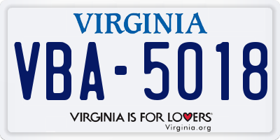 VA license plate VBA5018