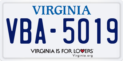 VA license plate VBA5019
