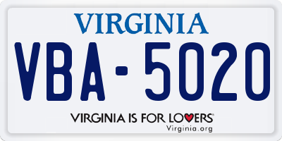 VA license plate VBA5020