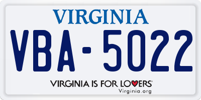 VA license plate VBA5022
