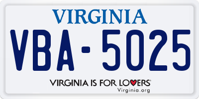 VA license plate VBA5025