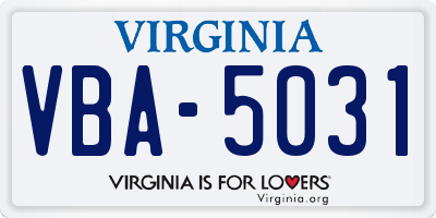 VA license plate VBA5031