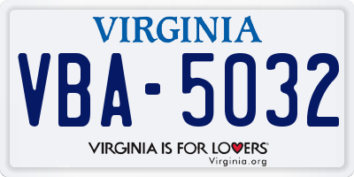 VA license plate VBA5032