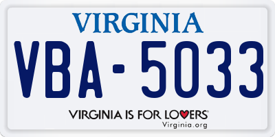 VA license plate VBA5033