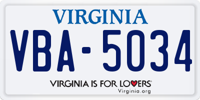 VA license plate VBA5034