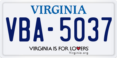 VA license plate VBA5037