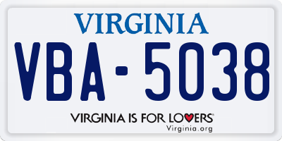 VA license plate VBA5038