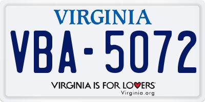 VA license plate VBA5072