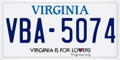 VA license plate VBA5074