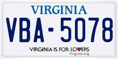 VA license plate VBA5078