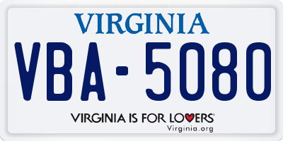 VA license plate VBA5080