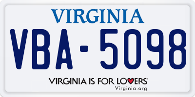 VA license plate VBA5098