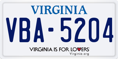 VA license plate VBA5204
