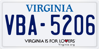 VA license plate VBA5206