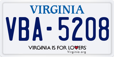 VA license plate VBA5208