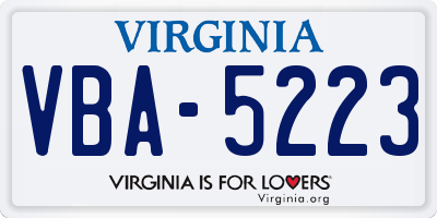 VA license plate VBA5223