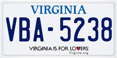 VA license plate VBA5238