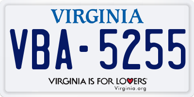 VA license plate VBA5255