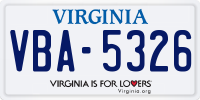 VA license plate VBA5326