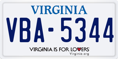 VA license plate VBA5344