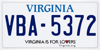 VA license plate VBA5372