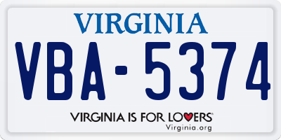 VA license plate VBA5374