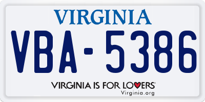VA license plate VBA5386
