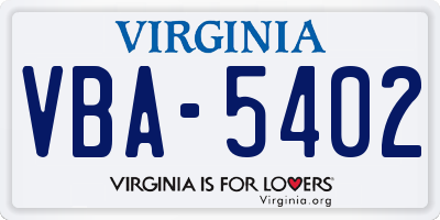 VA license plate VBA5402