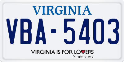 VA license plate VBA5403