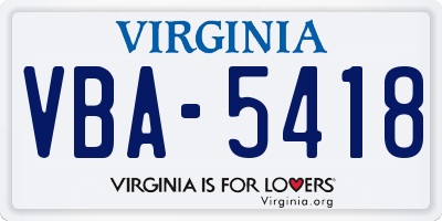 VA license plate VBA5418