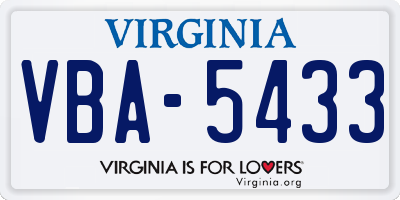 VA license plate VBA5433