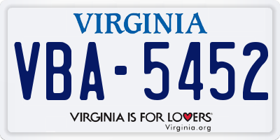 VA license plate VBA5452