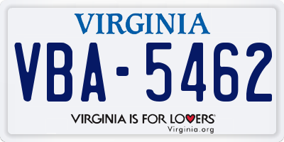 VA license plate VBA5462