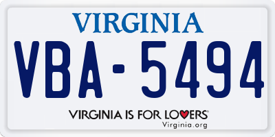 VA license plate VBA5494