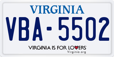 VA license plate VBA5502
