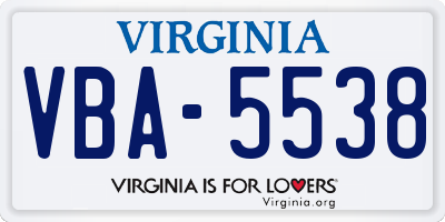 VA license plate VBA5538