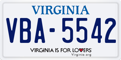 VA license plate VBA5542