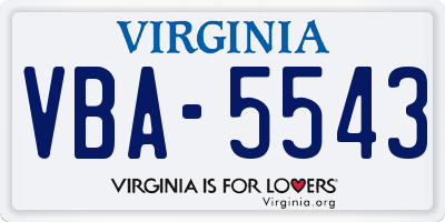 VA license plate VBA5543