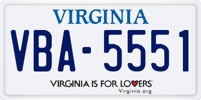 VA license plate VBA5551