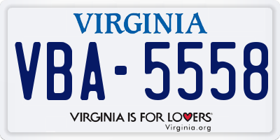 VA license plate VBA5558
