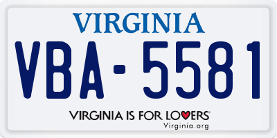VA license plate VBA5581