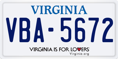 VA license plate VBA5672
