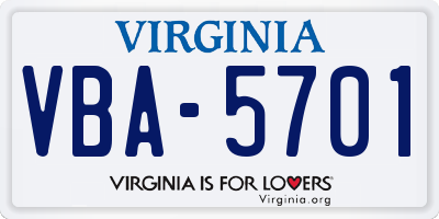 VA license plate VBA5701
