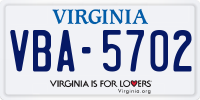 VA license plate VBA5702